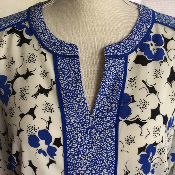 Talbots Petites Blue/Ivory Tunic Top - Picture 2 of 8